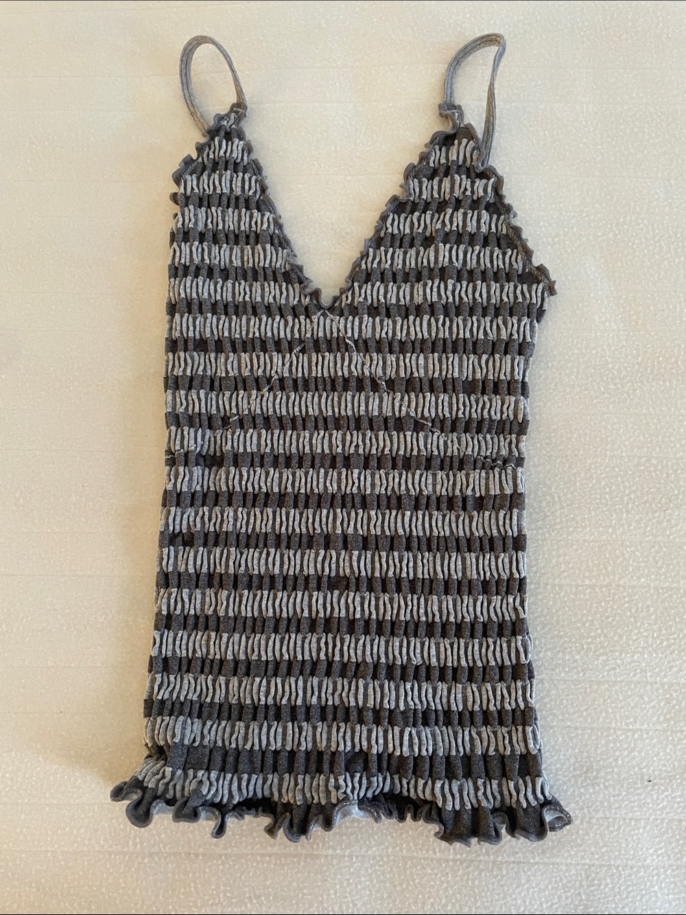 Free People Black and Gray Smocked Knit Tank Top